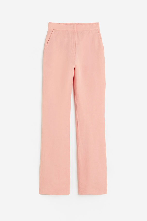 H&M Flared Linen-blend Trousers Apricot