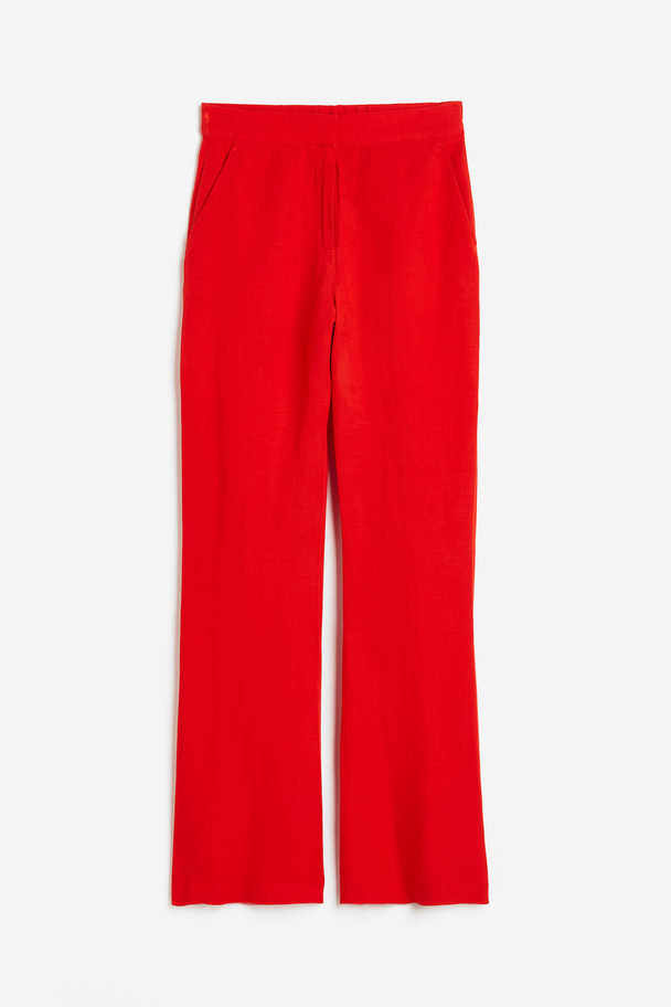 H&M Flared Linen-blend Trousers Red