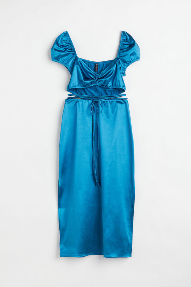 H&M Glänzendes Kleid mit Cut-out Blau