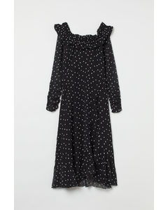 Flounce-trimmed Dress Black/spotted