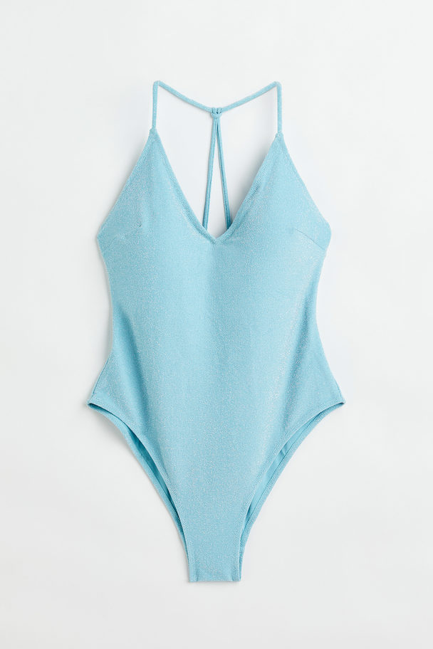H&M High-leg Swimsuit Light Turquoise/glittery