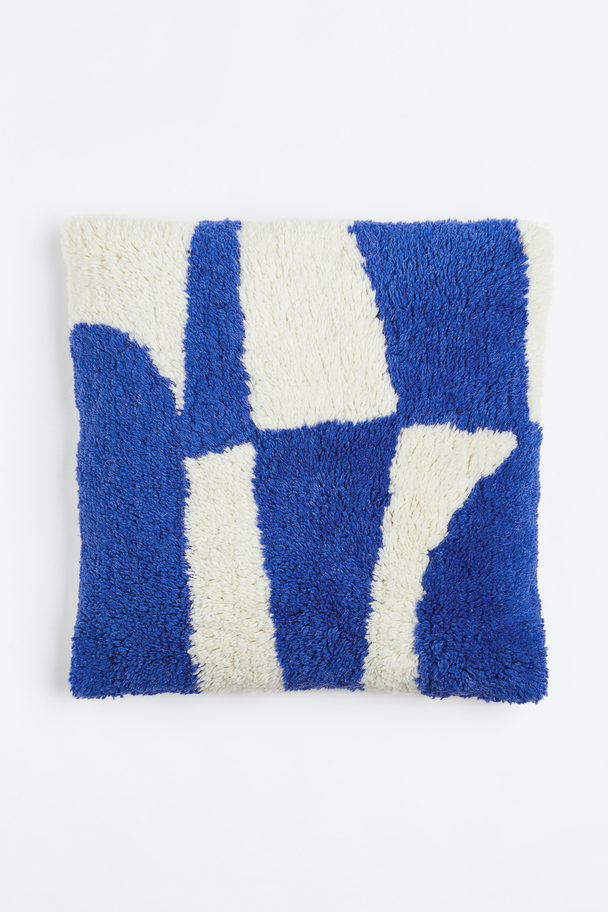 H&M HOME Tufted Wool Cushion Cover Bright Blue/white
