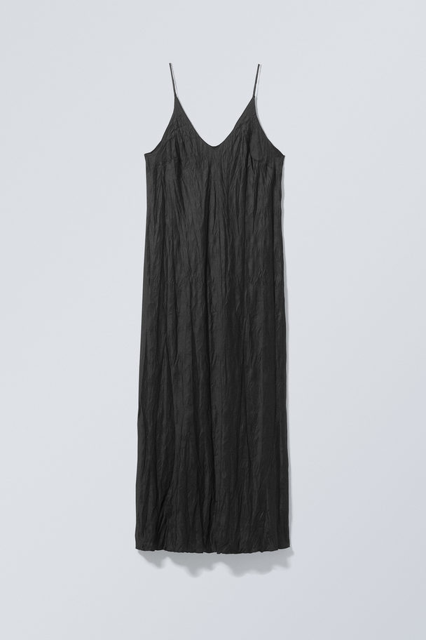 Weekday Lea Crinkle Slip Dress Black