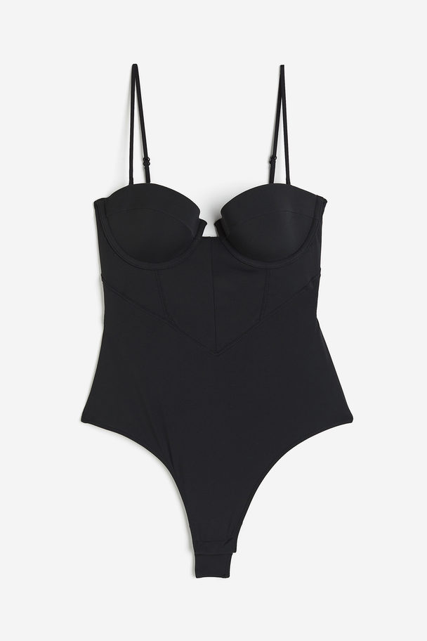 H&M Padded-cup Microfibre Body Black