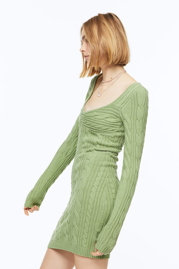 H&M Cable-knit Dress Light Green