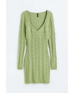 Cable-knit Dress Light Green