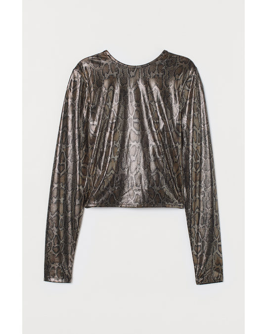 H&M Top With A Sheen Gold-coloured/snakeskin Print