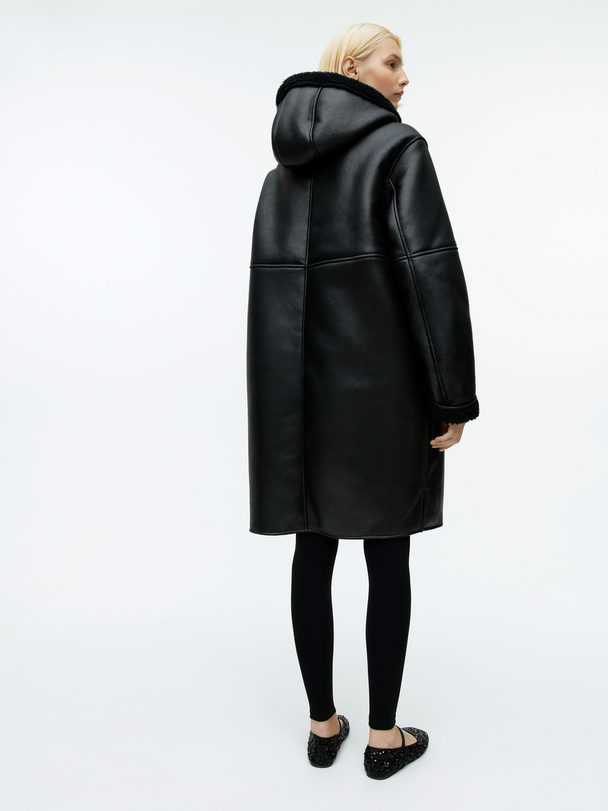 ARKET Hooded Moleskin Coat Black