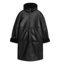 Hooded Moleskin Coat Black