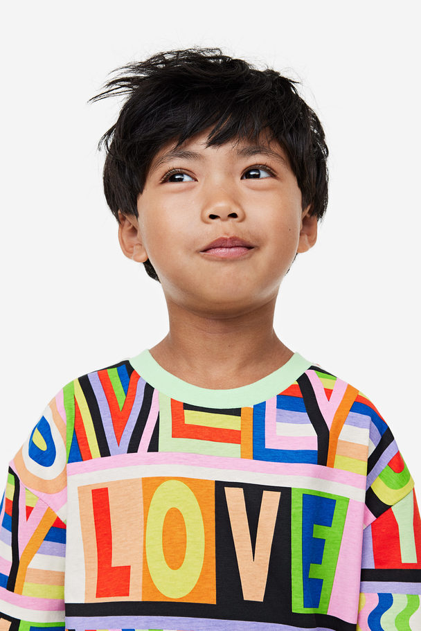 H&M Oversized T-shirt Met Dessin Lichtgroen/dessin