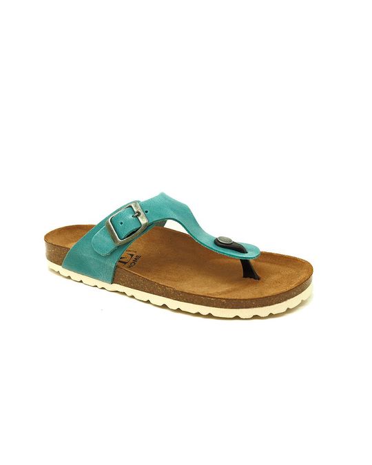OE Shoes Ruffy Bio Sandal In Turquoise Leather