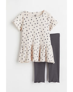 2-piece Ribbed Cotton Jersey Set Dark Grey/spotted