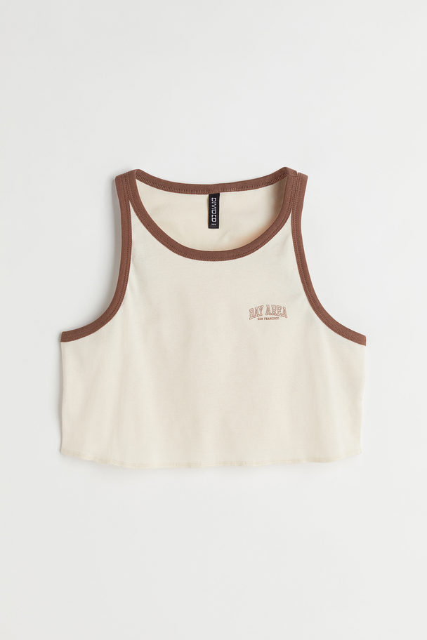 H&M Cropped Printed Vest Top Cream/bay Area