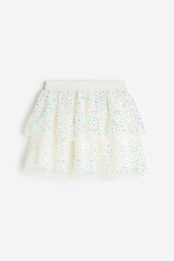 H&M Sequined Tulle Skirt White