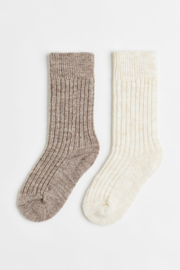H&M 2-pack Wool-blend Socks Beige/white