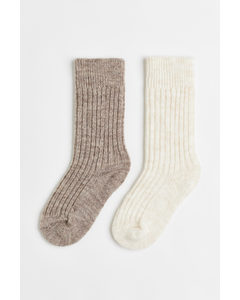 2er-Pack Socken aus Wollmix Beige/Weiß