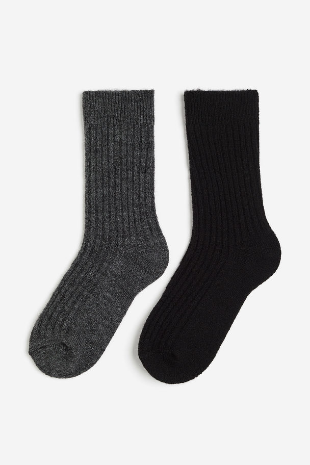 H&M 2-pack Wool-blend Socks Dark Grey Marl/black