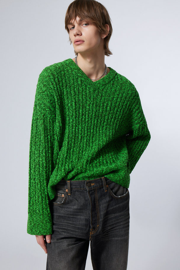 Weekday Dean Oversized Knitted V-neck Sweater Bright Green Melange
