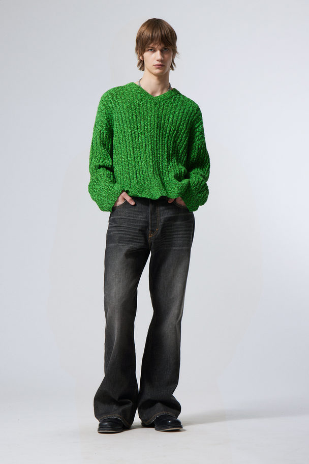 Weekday Dean Oversized Knitted V-neck Sweater Bright Green Melange