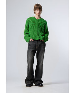 Dean Oversized Knitted V-neck Sweater Bright Green Melange