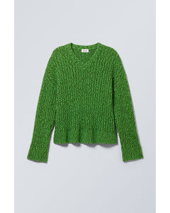 Dean Oversized Knitted V-neck Sweater Bright Green Melange