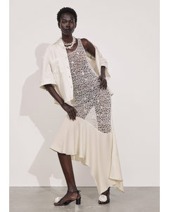 Beaded Crochet Midi Dress White