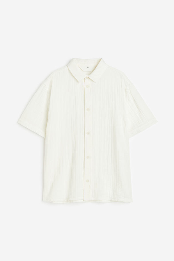 H&M Overhemd Van Crinklekatoen Wit