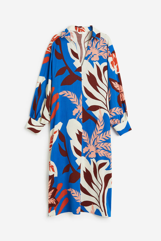 H&M Jurk Met Kraag Blauw/palmbomen