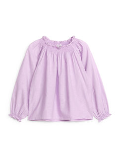 Aangerimpelde Linnen Blouse Lila