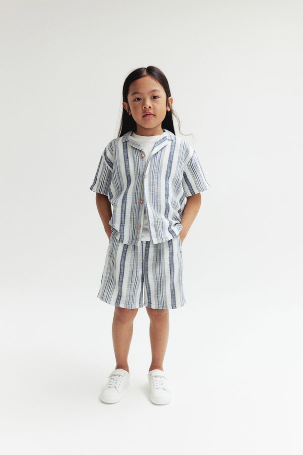 H&M 2-piece Shirt And Shorts Set White/blue Striped