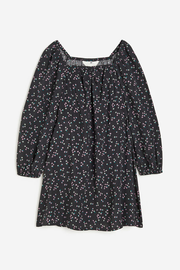 H&M A-line Seersucker Dress Dark Grey/floral