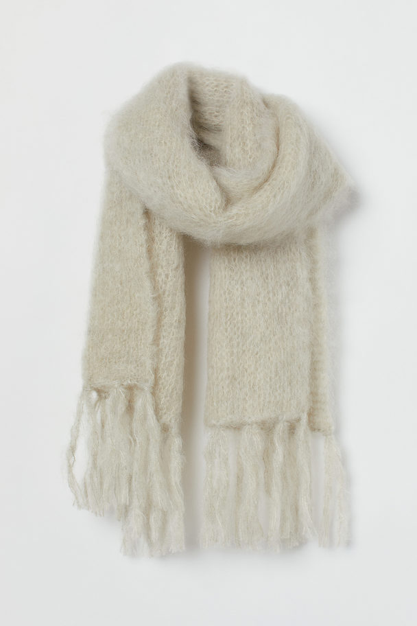 H&M Fluffy Wool-blend Scarf Light Beige
