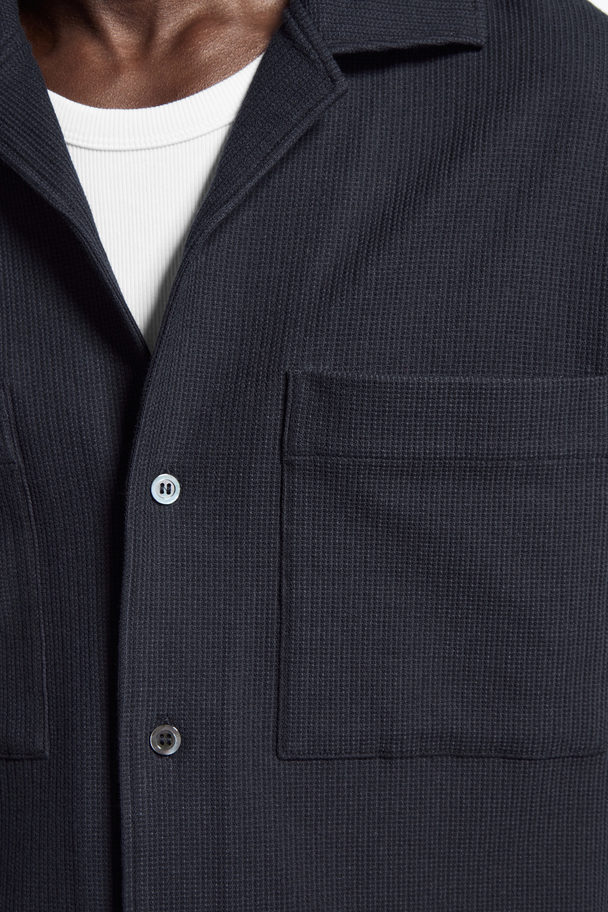 COS Textured Camp-collar Shirt Navy