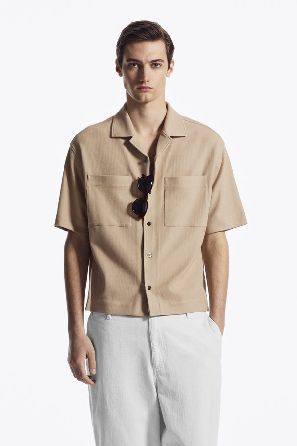 COS Textured Camp-collar Shirt Beige