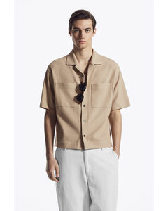 Textured Camp-collar Shirt Beige