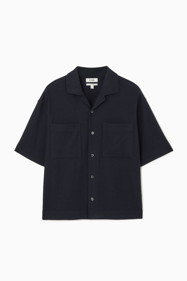 COS Textured Camp-collar Shirt Navy