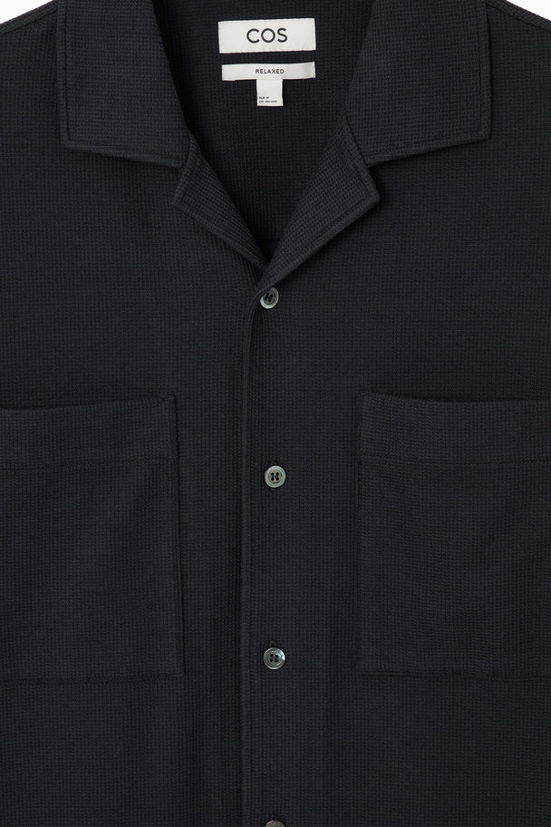 COS Textured Camp-collar Shirt Navy