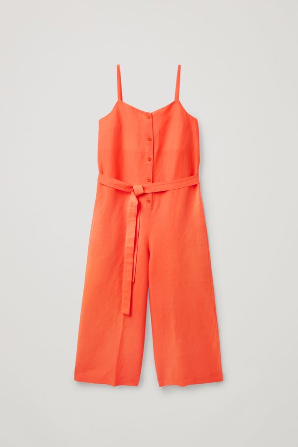COS Linen Belted Jumpsuit Bright Orange