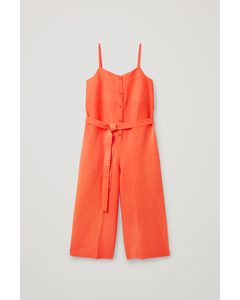 Linen Belted Jumpsuit Bright Orange