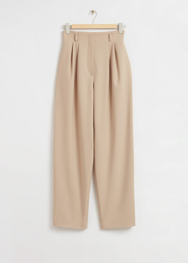 & Other Stories High Waist Tapered Trousers Medium Beige Wool