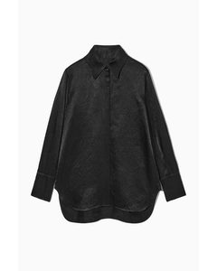 Oversized Textured-satin Shirt Black