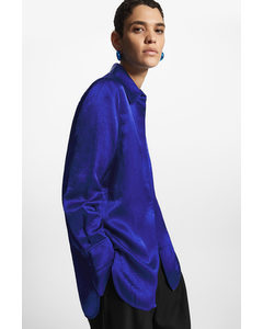 Oversized Textured-satin Shirt Bright Blue