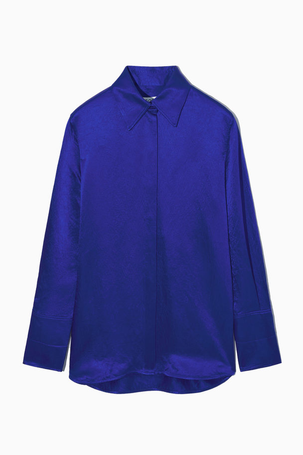 COS Oversized Textured-satin Shirt Bright Blue