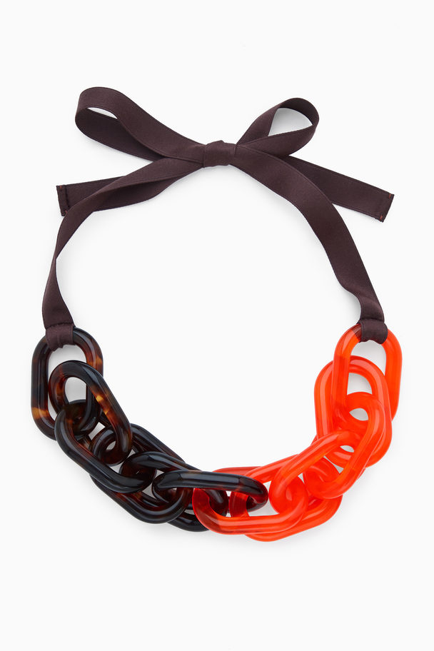 COS Oversized-link Grosgrain Ribbon Necklace Tortoise Shell / Orange