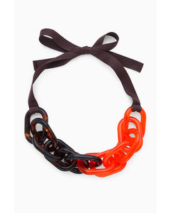 Oversized-link Grosgrain Ribbon Necklace Tortoise Shell / Orange
