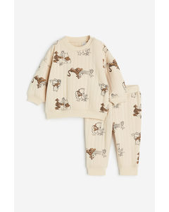 2-piece Patterned Sweatshirt Set Beige/winnie The Pooh