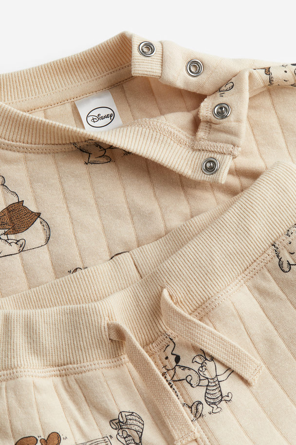 H&M 2-piece Patterned Sweatshirt Set Beige/winnie The Pooh