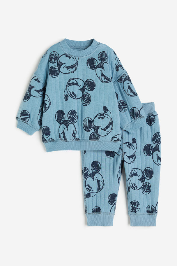H&M 2-teiliges Gemustertes Sweatshirt-Set Blau/Micky Maus