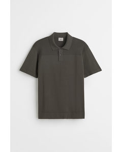 Regular Fit Fine-knit Polo Shirt Dark Khaki Green