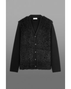 The Panelled Faux Shearling Cardigan Black
